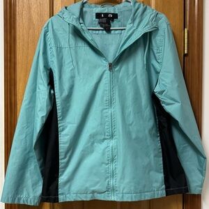 i5 Women's Teal Hooded Spring Windbreaker Utility Jacket with Navy size Large